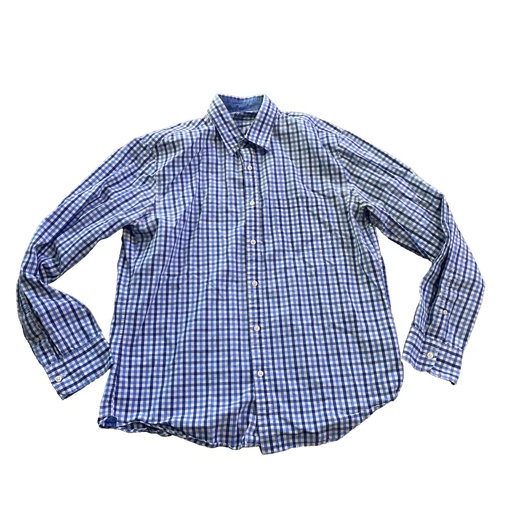 J. Crew Men's L Indigo Blue Plaid Slim Fit Button Up Shirt Long Sleeve